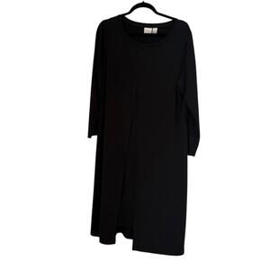 Chico’s Size 2 Large 12-14 Black Midi Dress Long Sleeve Stretch A-Line